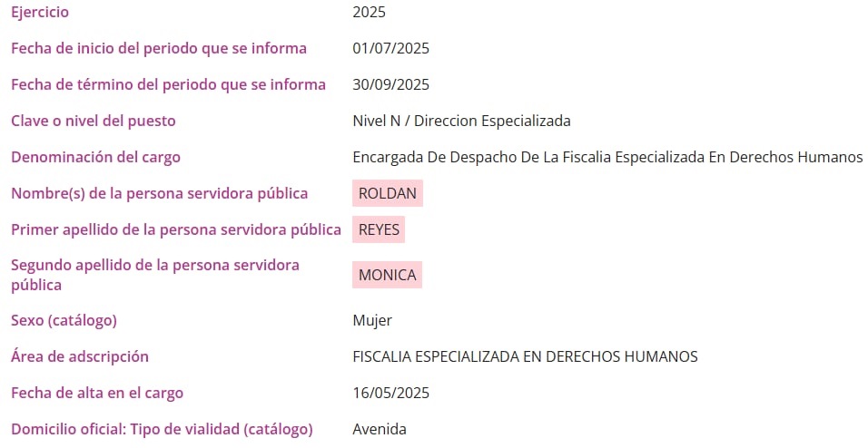 Captura de pantalla con la información sobre la exabogada de El Toñín, Mónica Roldán Reyes