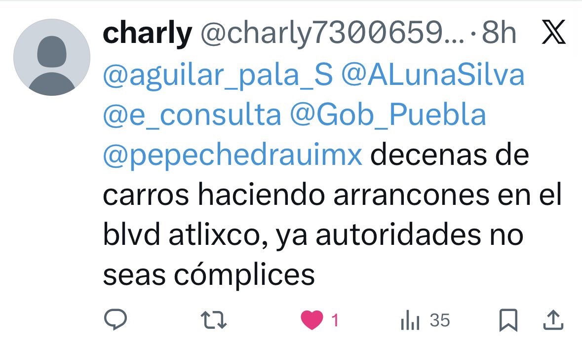 Un post de un usuario por el accidente en la Vía Atlixcáyotl