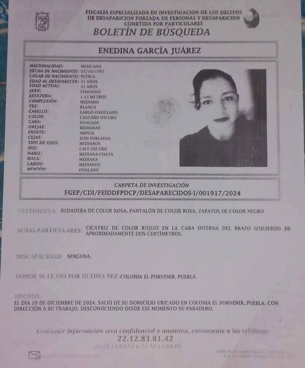 Boletín de búsqueda de Enedina García Juárez