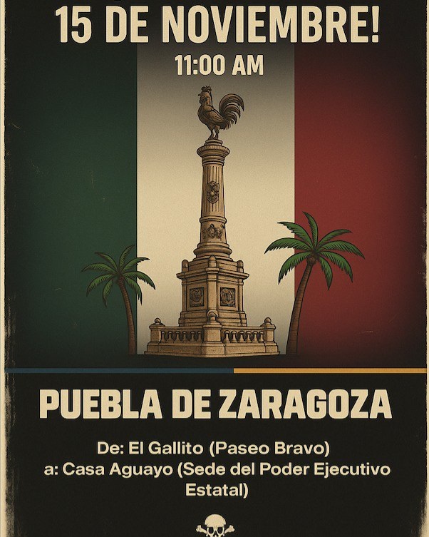Volante para invitar a la marcha de la Generación Z en Puebla