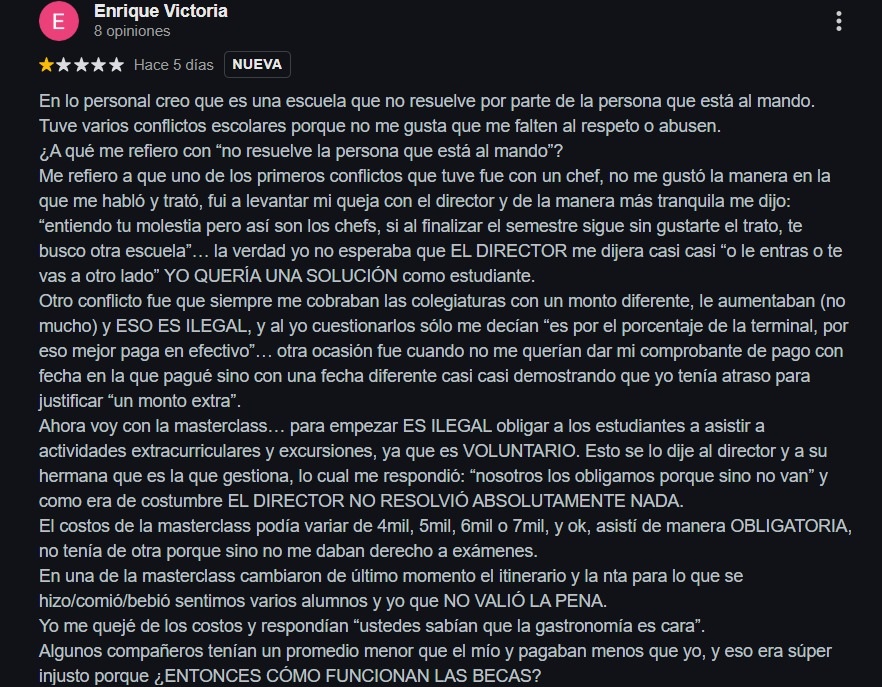 Captura de denuncia de un alumno presuntamente afectado