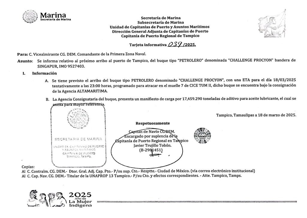 Documento oficial de la Secretaría de Marina