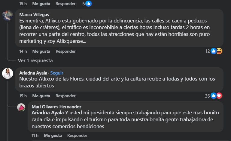 comentarios en el promocional de Atlixco que publicó Belinda en sus redes