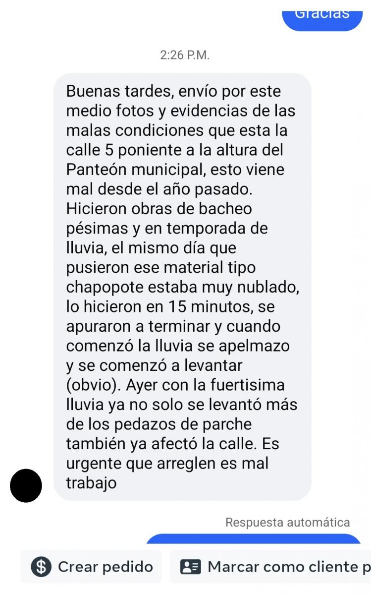 Lluvias en Atlixco levantan bacheo en calle frente a panteón municipal