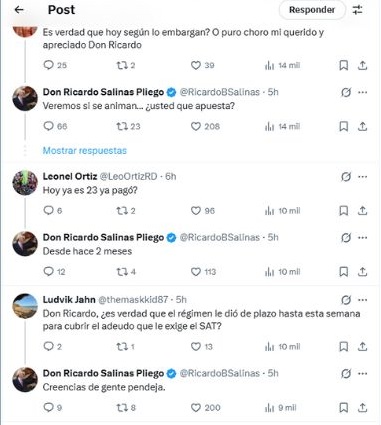 Respuesta en redes de Ricardo Salinas