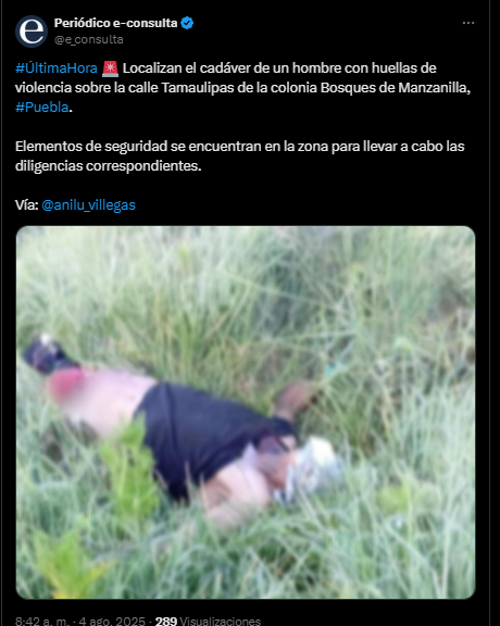Post cadáver hallado Galaxia Bosques de Manzanilla