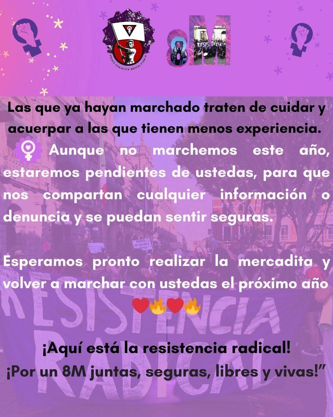 Por razones de seguridad, colectivas cancelan participación en el 8M en Puebla
