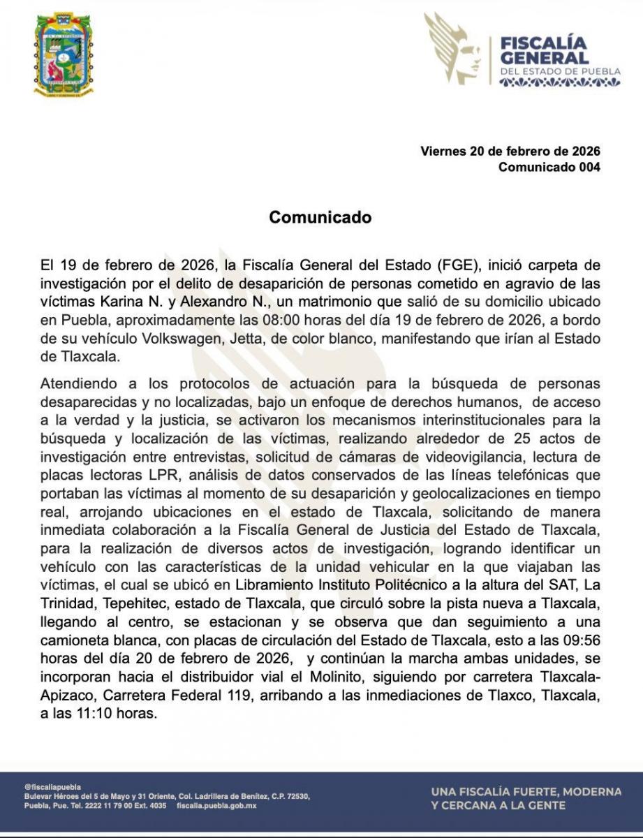 Comunicado FGE confirma hallazgo sin vida del contador Alexandro Telllo y su esposa Karina Ruiz