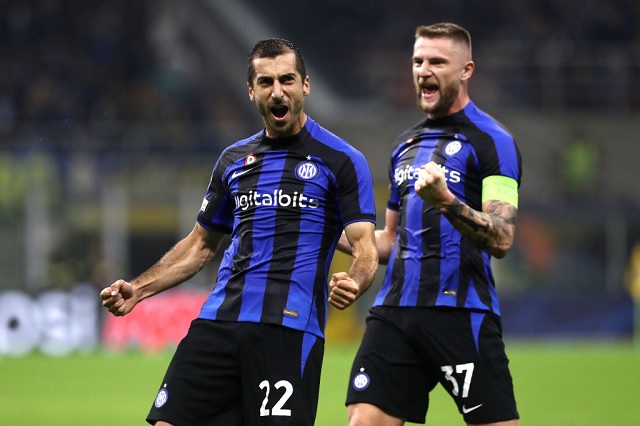 Henrij Mjitaryán festeja gol con el Inter de Milán | UEFA Champions League | 2022