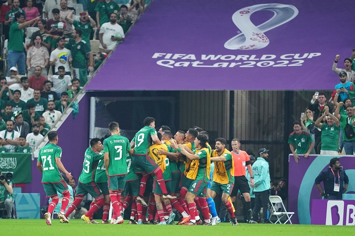 Selección Mexicana celebrando su primer gol | México vs Arabia Saudita | Mundial de Qatar 2022