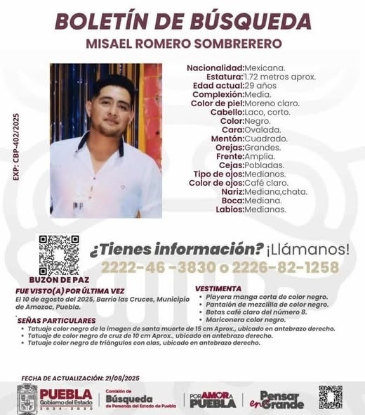 Ficha de búsqueda de Misael, desaparecido desde agosto de 2025