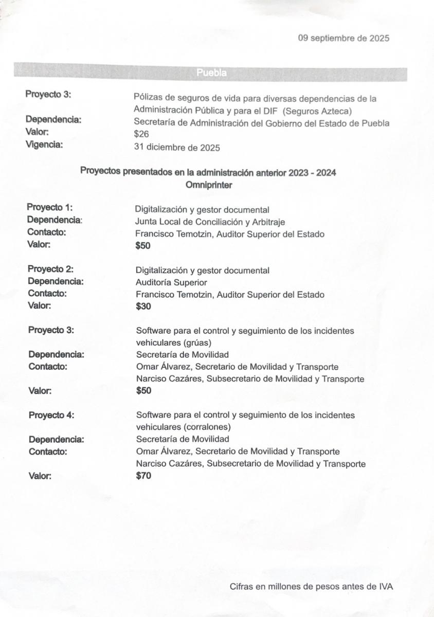Póliza presentada al gobierno del estado por TV Azteca, empresa de Ricardo Salinas