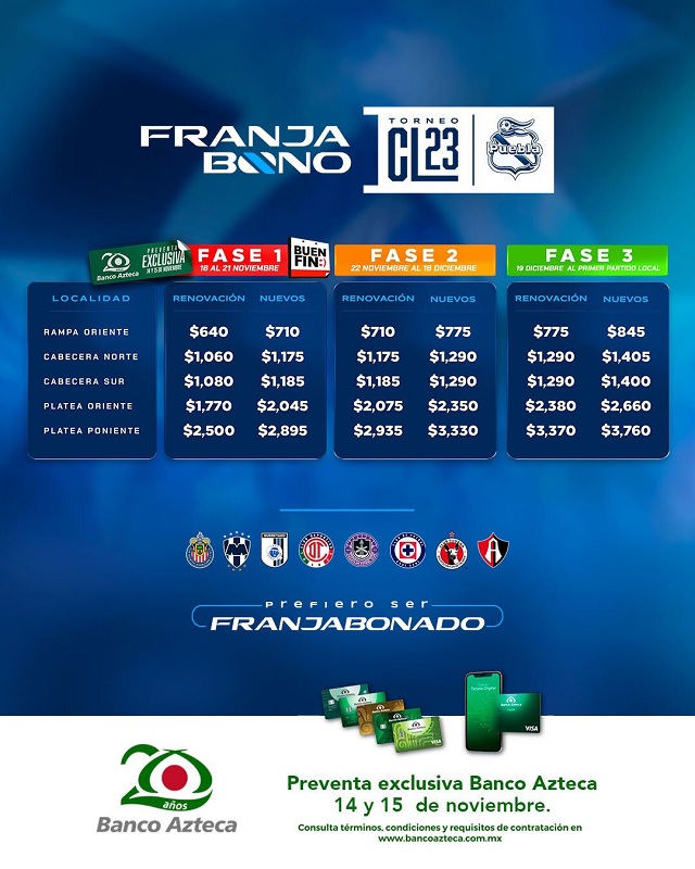 Precios de los abonos del Club Puebla | Torneo Clausura 2023 | Liga MX