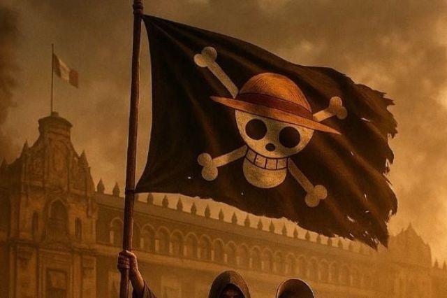 Jóvenes poblanos alzan bandera de One Piece en protesta nacional