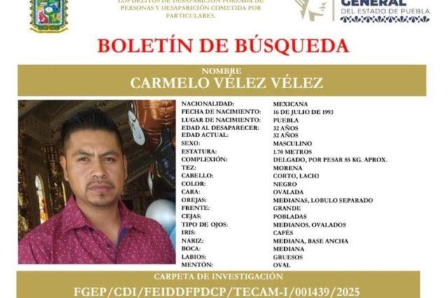 Ficha de búsqueda de Carmelo, levantado en su mototaxi en Tepeaca