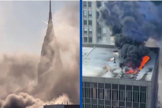 Rascacielos en la Calle 43 Este de Nueva york, en llamas