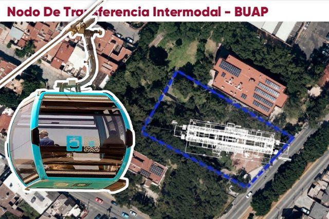 Imagen prototipo del cablebús en campus de Universidad para Adultos de la BUAP
