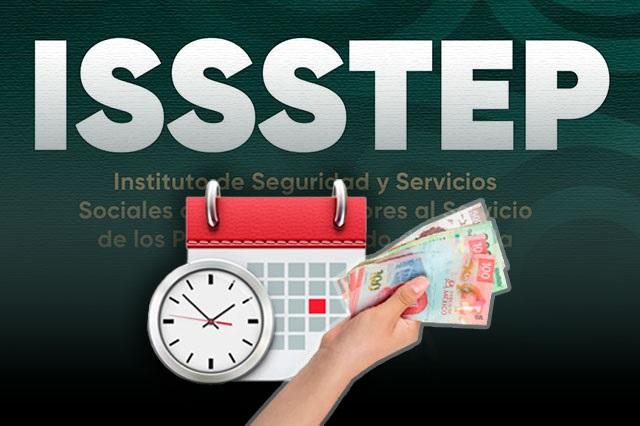 Logo del ISSSTEP, un calendario y billetes