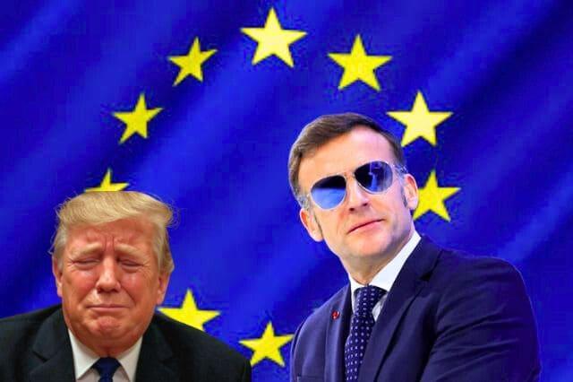 Donald Trump; Emmanuel Macron; bandera de la Unión Europea