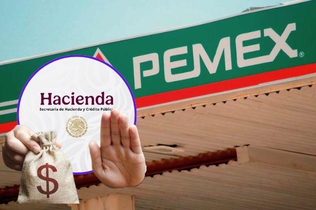 Gasolinera de Pemex con logo de Hacienda al frente 