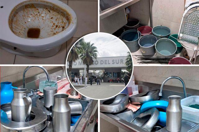 Evidencia de falta de agua en el Hospital General del Sur en Puebla