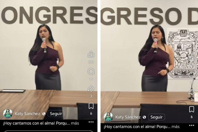 Canta Katy Sánchez en Congreso de Puebla y video desata críticas en redes