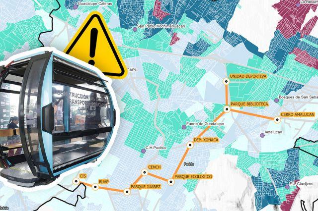 Mapa del trazo del cablebus en Puebla