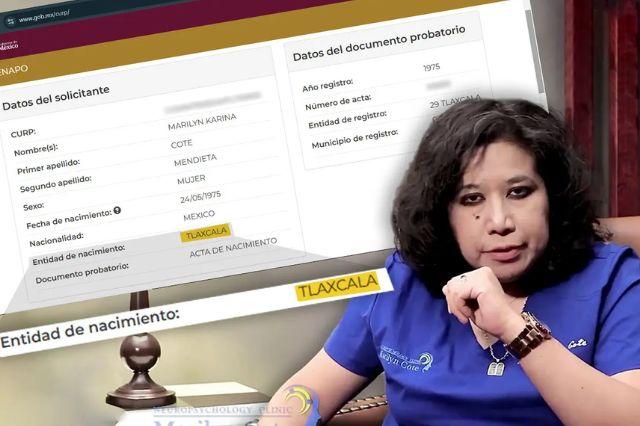 CURP que comprueba lugar de nacimiento de Marilyn Cote
