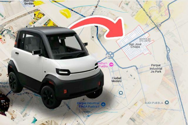 Prototipo del vehículo Olinia sobre mapa de Puebla