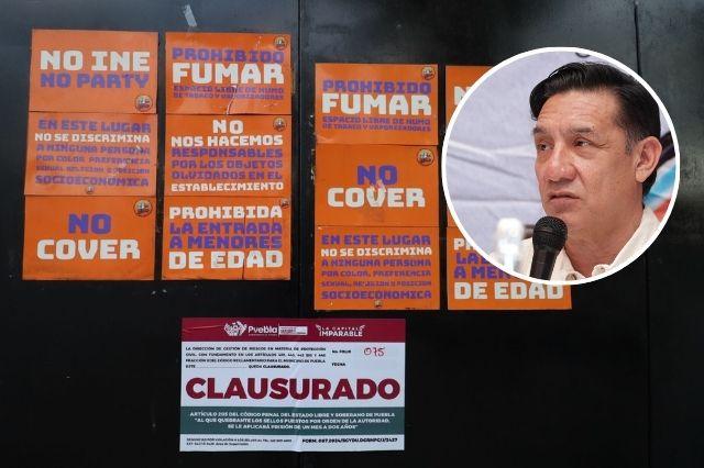 Letreros de clausurado con imagen de Carlos Azomoza, de Canirac 