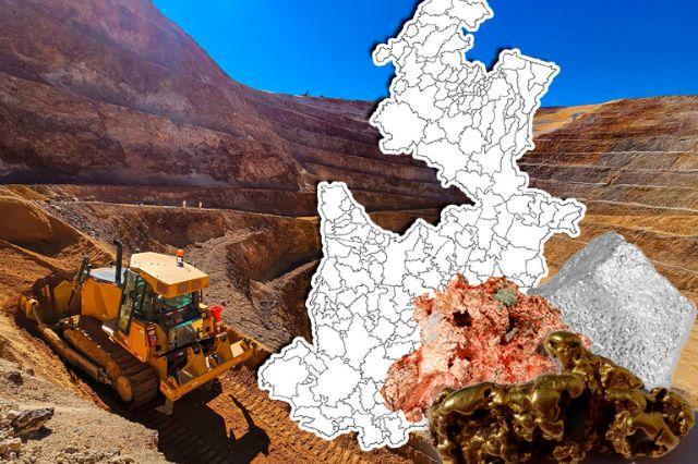 Mina con mapa de Puebla al frente 