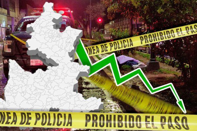 Mapa de Puebla con flecha a la baja 