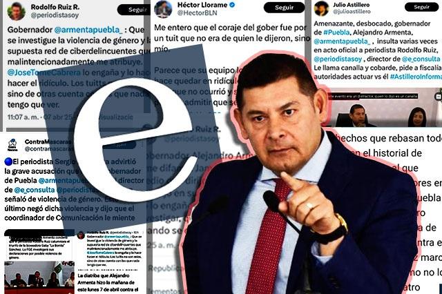 Alejandro Armenta y al fondo capturas de pantalla de post de X