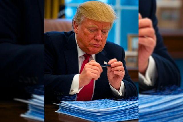 Donald Trump rayando documentos: imagen ilustrativa