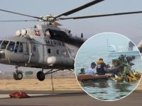 Una aeronave de la Marina mexicana acompañada de un equipo de rescate a los sobrevivientes del accidente en Galveston, Texas 