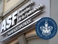 Fachada de la Auditoria Superior de la Federación y el logo de la BUAP