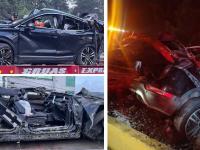 Automóvil que chocó sobre la autopista México-Puebla