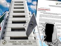 Edificio y comunicado de la CNDH sobre la Ley de Ciberasedio de Puebla