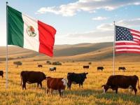 Ganado con dos banderas de México y EUA