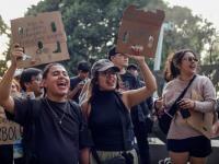 Personas en una manifestación contra la tala de árboles por el cablebús