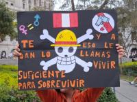 Una persona con una pancarta del movimiento de la Generación Z