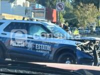 Patrulla de la Policía Estatal de Puebla tras un choque en la 11 Sur