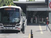 Unidad de la Línea 2 de la RUTA en Puebla, en el paradero de Paseo Bravo 