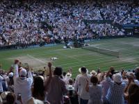 Sinner recostado en el césped del All England Club