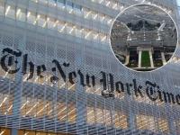 Fachada de The New York Times y en el círculo, fachada de el Pentágono