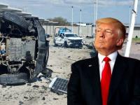 Al fonfo, imágenes de distrubios tras la muerte de El Mencho; al frente, Donald Trump, presidente de EU